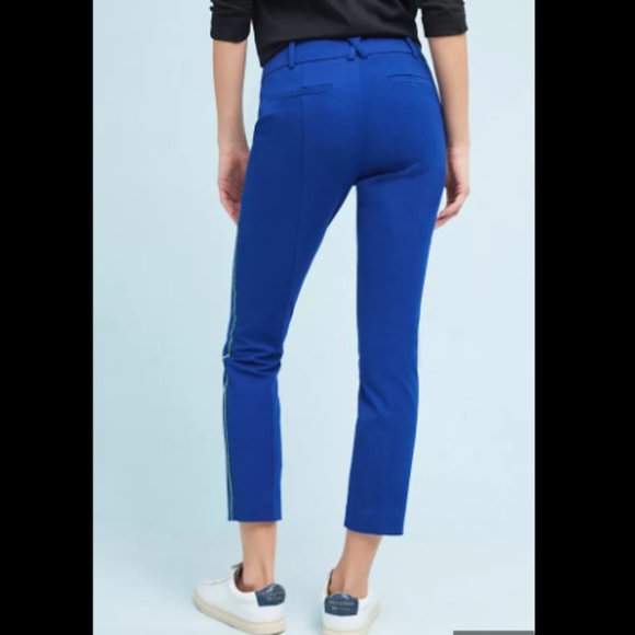 Anthropologie The Essential Slim Side-Stripe Cropped Ankle Trouser Pant Blue - Picture 3 of 6